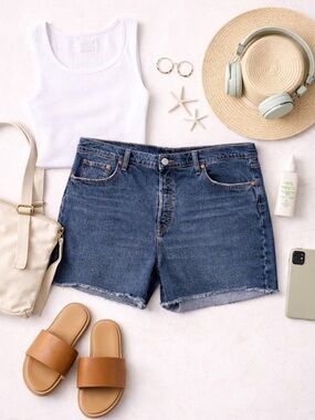 Levi’s Denim Cutoff Shorts Medium Wash High Rise Raw Hem